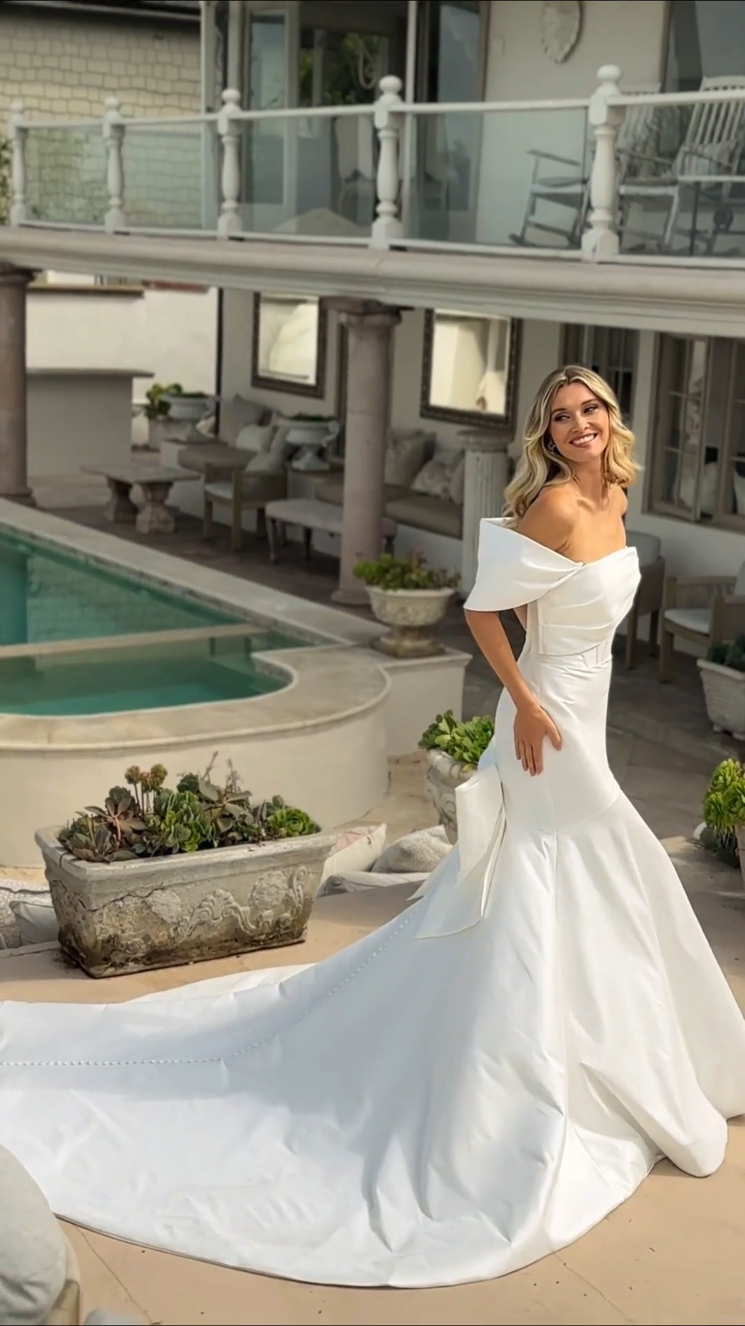 Video of ValStefani AMETHYST Off-Shoulder Wrap Scoop Neck Stretch Mikado Mermaid Wedding Dress Video of ValStefani AMETHYST Off-Shoulder Wrap Scoop Neck Stretch Mikado Mermaid Wedding Dress