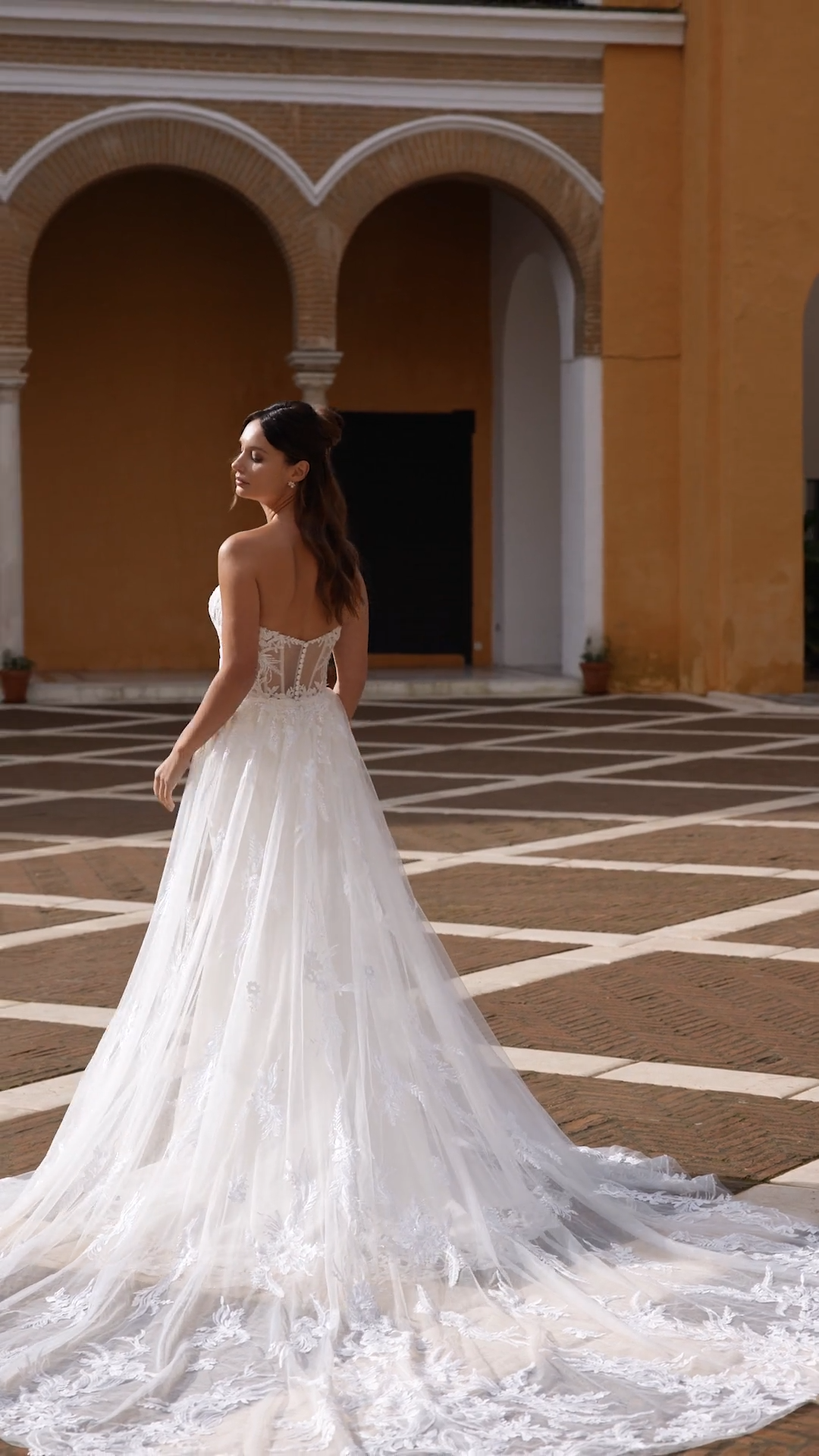 ValStefani RAMONA Sexy Unlined Sweetheart and Open Illusion Back Divina Crepe and Tulle Mermaid with Detachable Train ValStefani RAMONA Sexy Unlined Sweetheart and Open Illusion Back Divina Crepe and Tulle Mermaid with Detachable Train