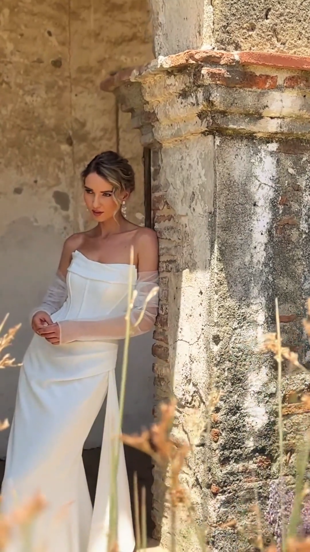 Style AGDAL Scoop Neck and Wide V-Back Crepe Mermaid with Long Illusion Sleeves Style AGDAL Scoop Neck and Wide V-Back Crepe Mermaid with Long Illusion Sleeves