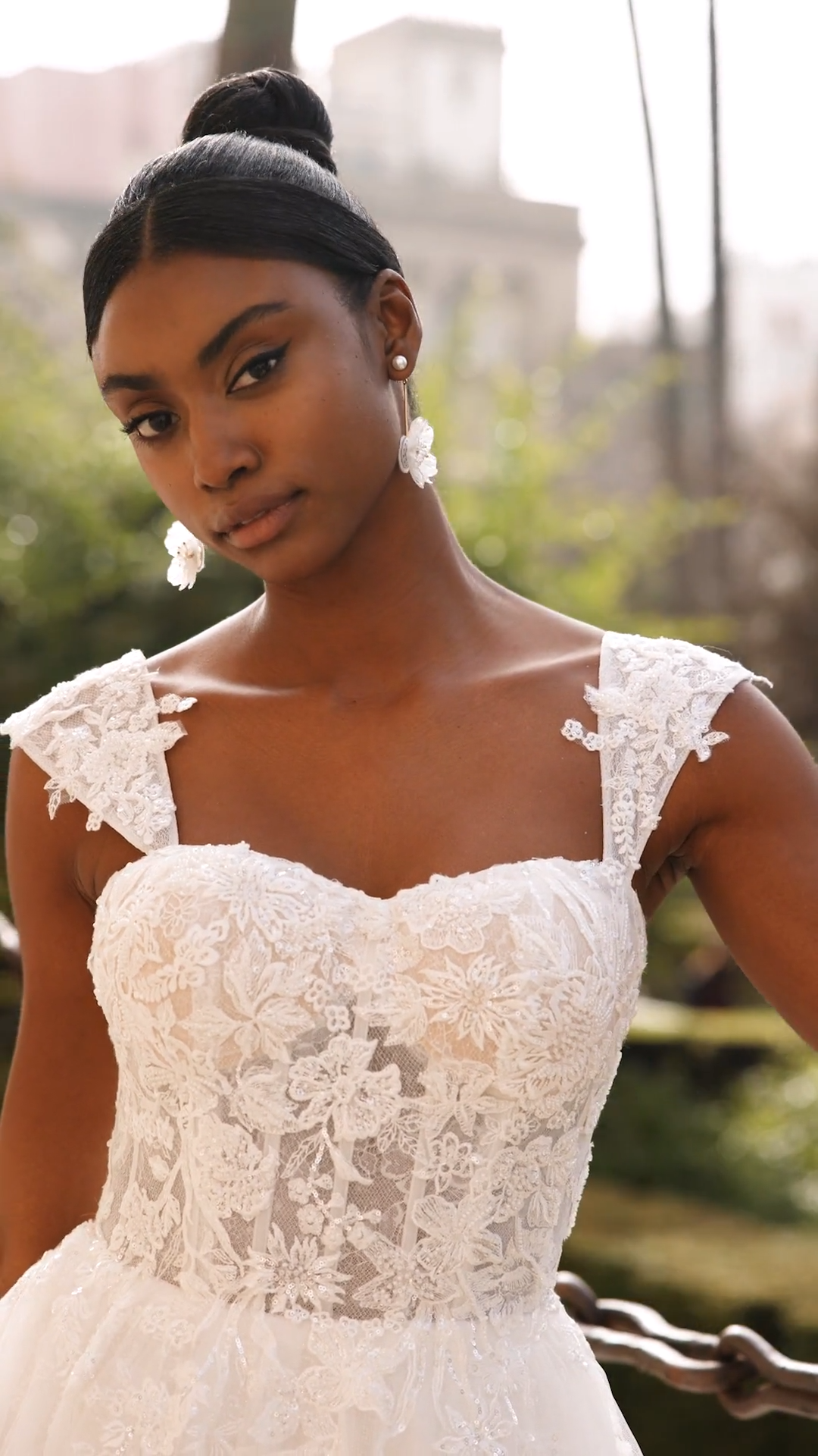 Style DANI Romantic Sweetheart and Open Illusion Back Sparkly Fabrics Full A-Line with Leg Slit and Cap Sleeves Style DANI Romantic Sweetheart and Open Illusion Back Sparkly Fabrics Full A-Line with Leg Slit and Cap Sleeves
