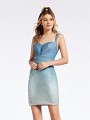 Metallic ombre blue short sheath dress with sweetheart neckline and triple spaghetti straps Metallic ombre blue short sheath dress with sweetheart neckline and triple spaghetti straps