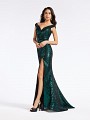 Long sequin emerald mermaid formal dress with off the shoulder neckline and illusion inset Long sequin emerald mermaid formal dress with off the shoulder neckline and illusion inset