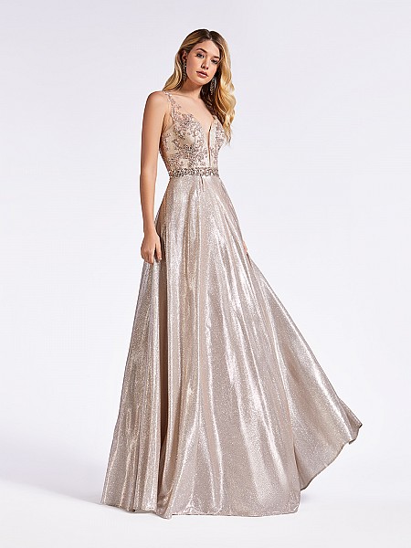 Blush pink floor length a-line prom gown with beaded bodice and sash Blush pink floor length a-line prom gown with beaded bodice and sash
