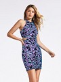 Short floral iridescent sequin lilac and black mini cocktail dress with side cut out and high neckline Short floral iridescent sequin lilac and black mini cocktail dress with side cut out and high neckline