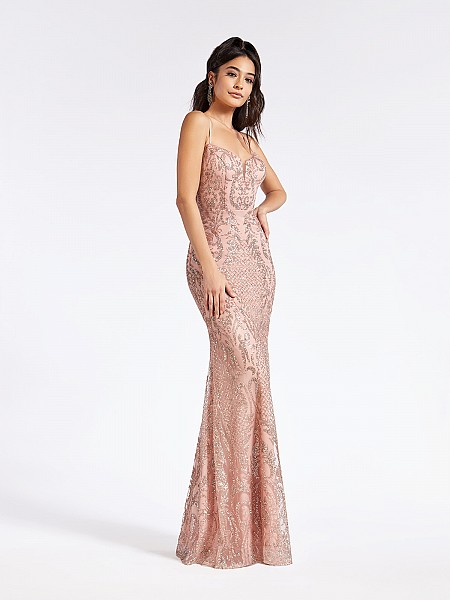 Glitter print formal dusty pink long dress with sweetheart neckline and natural waistline Glitter print formal dusty pink long dress with sweetheart neckline and natural waistline