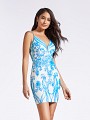 Short and fitted homecoming dress with plunging sweetheart neck and beaded straps Short and fitted homecoming dress with plunging sweetheart neck and beaded straps