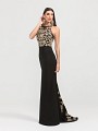 ValStefani 3422RG jewel neck mermaid with gold lace long dress in black ValStefani 3422RG jewel neck mermaid with gold lace long dress in black