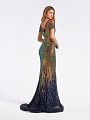 Floor length gradient sequins fabric mermaid gold and navy dress with illusion V-back Floor length gradient sequins fabric mermaid gold and navy dress with illusion V-back