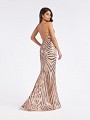 Champagne formal dress with crisscross back made with embroidered sequin fabric Champagne formal dress with crisscross back made with embroidered sequin fabric