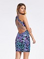 Thigh length short lilac and black sheath sequin and velvet dress with cutout and illusion beaded cutout back Thigh length short lilac and black sheath sequin and velvet dress with cutout and illusion beaded cutout back