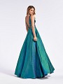 Green full A-line prom gown with illusion inset at sides and pockets at side skirt Green full A-line prom gown with illusion inset at sides and pockets at side skirt