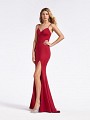 Simple jersey floor length fitted wine colored formal gown with sweetheart neckline and slit Simple jersey floor length fitted wine colored formal gown with sweetheart neckline and slit