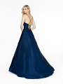 ValStefani 3717RY shiny satin navy formal dress with crisscross tie back and kick train ValStefani 3717RY shiny satin navy formal dress with crisscross tie back and kick train