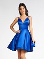 Royal blue fashionable mini length dress with straps and sweetheart neckline Royal blue fashionable mini length dress with straps and sweetheart neckline
