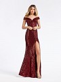 Sequin fabric mermaid wine dress with slit and couture band at waist Sequin fabric mermaid wine dress with slit and couture band at waist