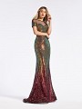 Shiny gradient sequin gold and wine formal dress with illusion bateau neckline and natural waistline Shiny gradient sequin gold and wine formal dress with illusion bateau neckline and natural waistline