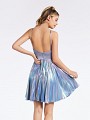 Flowy two tone lilac party dress with natural wasitline and strappy open back Flowy two tone lilac party dress with natural wasitline and strappy open back