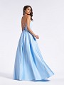 Simple floor length sky blue evening dress with lace-up back and open tie back Simple floor length sky blue evening dress with lace-up back and open tie back