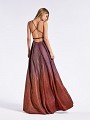 Ombre metallic jersey full a-line formal gown with kick train and crisscross back Ombre metallic jersey full a-line formal gown with kick train and crisscross back