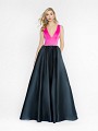 ValStefani 3728RA black and fuchsia gown with deep v-neck neckline ValStefani 3728RA black and fuchsia gown with deep v-neck neckline