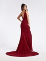 Simple wine formal dress with low V-shaped back and natural waistline Simple wine formal dress with low V-shaped back and natural waistline