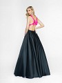 Style 3728RA satin floor length black and fuchsia gown with strappy back Style 3728RA satin floor length black and fuchsia gown with strappy back