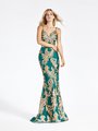 Val Stefani 3947RD gold sequin embroidery leaf net over green sparkle tulle figure flattering mermaid prom dress Val Stefani 3947RD gold sequin embroidery leaf net over green sparkle tulle figure flattering mermaid prom dress