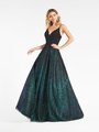 Val Stefani 3967RW black re-embroidered lace appliques and green glitter print net A-line with deep sweetheart neckline Val Stefani 3967RW black re-embroidered lace appliques and green glitter print net A-line with deep sweetheart neckline