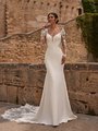 Long illusion sleeve crepe wedding dress with sexy bodice cutouts and sweetheart neckline Long illusion sleeve crepe wedding dress with sexy bodice cutouts and sweetheart neckline
