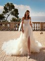 Romantic organza ruffled hem wedding dress with sexy leg slit Romantic organza ruffled hem wedding dress with sexy leg slit