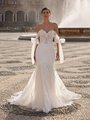 Unlined Strapless Sweetheart Beaded Lace Appliques and Sparkle Tulle Mermaid with Detachable Off-Shoulder Tie Bow ValStefani ANTONIA