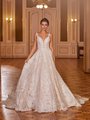 Val Stefani Bridal D8277 Shimmery Deep V-Neck With Illusion Inset Full A-Line Bridal Gown With Scattered Floral Lace Val Stefani Bridal D8277 Shimmery Deep V-Neck With Illusion Inset Full A-Line Bridal Gown With Scattered Floral Lace