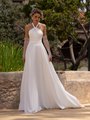 Style ALDER Chic Halter Neck Crepe Back Satin A-Line with Off-Shoulder Long Illusion Pearl Sleeves Style ALDER Chic Halter Neck Crepe Back Satin A-Line with Off-Shoulder Long Illusion Pearl Sleeves