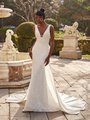 Deep V-Neck with Illusion Inset Velvet Brocade Sequins Figure-Hugging Mermaid with Crepe Bow Train Style MARTA Deep V-Neck with Illusion Inset Velvet Brocade Sequins Figure-Hugging Mermaid with Crepe Bow Train Style MARTA