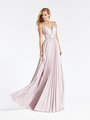Val Stefani 3915RG charming and chic halter neck A-line with pleated skirt in pink sparkle jersey fabric Val Stefani 3915RG charming and chic halter neck A-line with pleated skirt in pink sparkle jersey fabric