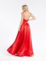 Val Stefani 3929RY chic yet affordable satin A-line with open back with thin staps and horsehair trim hem Val Stefani 3929RY chic yet affordable satin A-line with open back with thin staps and horsehair trim hem