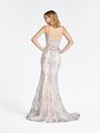 Val Stefani 3969RB deep V-back with thin straps mermaid gown with horsehair trimmed kick train in embroidered sequin net Val Stefani 3969RB deep V-back with thin straps mermaid gown with horsehair trimmed kick train in embroidered sequin net