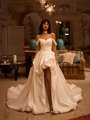 ValStefani FORTUNA Strapless ruched pointed sweetheart satin ball gown with front pick-ups and 3D flowers ValStefani FORTUNA Strapless ruched pointed sweetheart satin ball gown with front pick-ups and 3D flowers