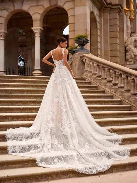 ValStefani NATHALIE Enchanted Soft Square Illusion Back Rosette Glitter Tulle Full A-Line with Semi-Cathedral Train ValStefani NATHALIE Enchanted Soft Square Illusion Back Rosette Glitter Tulle Full A-Line with Semi-Cathedral Train