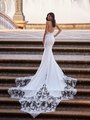 ValStefani CAROLINA Illusion Open Back Beaded Lace Appliques and Crepe Mermaid with Cathedral Cutout Lace Train ValStefani CAROLINA Illusion Open Back Beaded Lace Appliques and Crepe Mermaid with Cathedral Cutout Lace Train