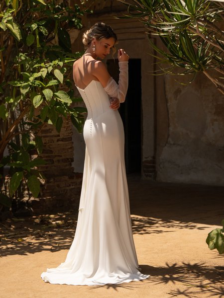 Wide V-Back Crepe Back Satin Mermaid with Buttons Along Zipper Style AGDAL Wide V-Back Crepe Back Satin Mermaid with Buttons Along Zipper Style AGDAL