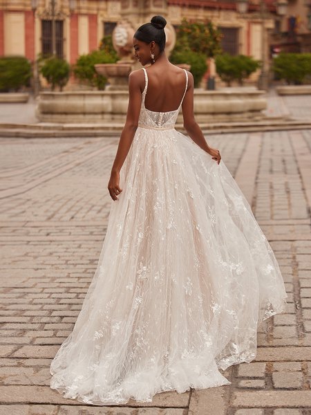 Style NINA Deep V-Back with Illusion Inset Embroidered Net Fabrics A-Line with Sweet Train Style NINA Deep V-Back with Illusion Inset Embroidered Net Fabrics A-Line with Sweet Train