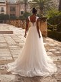 Unlined Open Illusion Back with Half Lace-Up Lacy Fabrics Full A-Line with Sweep Train Style DANI Unlined Open Illusion Back with Half Lace-Up Lacy Fabrics Full A-Line with Sweep Train Style DANI