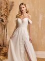 Style MARIBEL Ruched Surplice Sweetheart with Swag Sleeves Full A-Line with Front Leg Slit Style MARIBEL Ruched Surplice Sweetheart with Swag Sleeves Full A-Line with Front Leg Slit