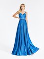 Val Stefani 3906RG sleeveless sweetheart with thin straps A-line prom dress in blue sparkle jersey Val Stefani 3906RG sleeveless sweetheart with thin straps A-line prom dress in blue sparkle jersey