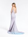 Val Stefani 3907RW stylish deep V-back with thin straps sparkle jersey sheath formal gown with kick train Val Stefani 3907RW stylish deep V-back with thin straps sparkle jersey sheath formal gown with kick train