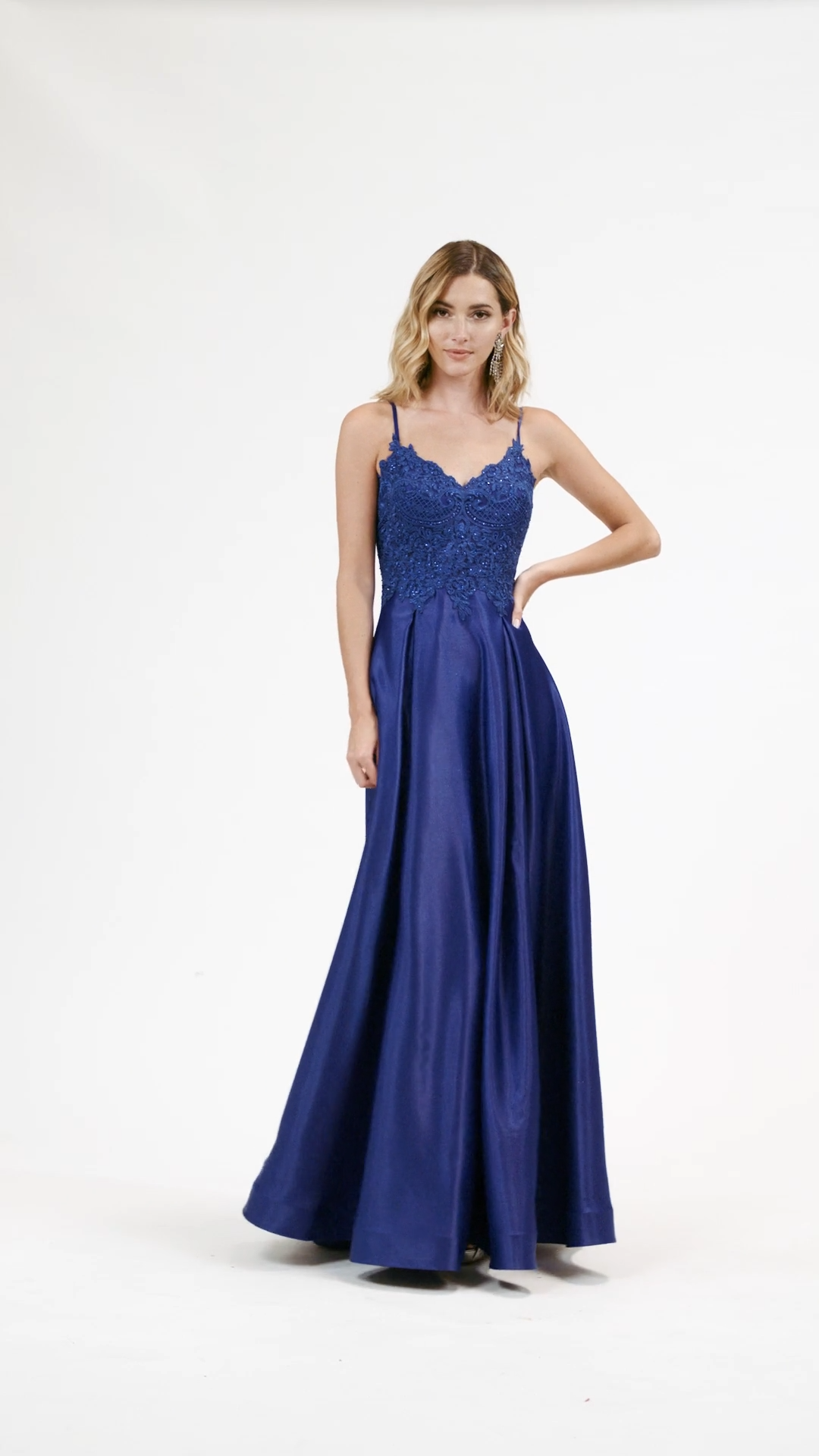 Val Stefani 3929RY fun and light weight satin and lace appliques A-line floor length formal gown Val Stefani 3929RY fun and light weight satin and lace appliques A-line floor length formal gown