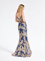 Val Stefani 3947RD glamorous form fitting mermaid with thin straps V-back gown with horsehair trim kick train Val Stefani 3947RD glamorous form fitting mermaid with thin straps V-back gown with horsehair trim kick train