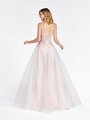 Val Stefani 3963RD sleeveless deep V-back re-embroidered lace appliques over tulle and glitter print net floor length A-line Val Stefani 3963RD sleeveless deep V-back re-embroidered lace appliques over tulle and glitter print net floor length A-line