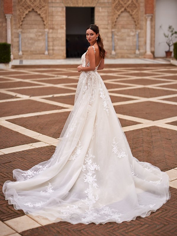 ValStefani PAULINA Illusion V-Back Mermaid with Sparkly Fabrics and Semi-Cathedral Detachable Train